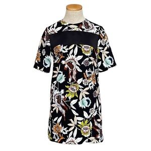 Topshop Mini Dress Tunic Floral Sheer Panel Black Pink Size 0